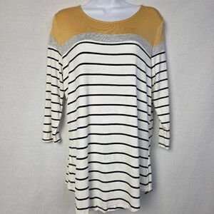 Maurices 24/7 Small Mustard Gray Stripe Tunic Top Women’s S
